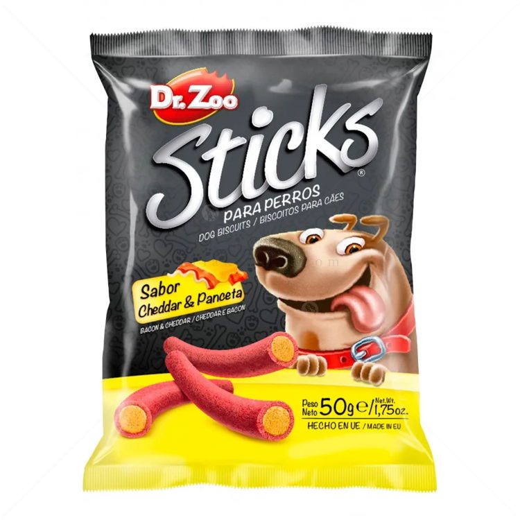 Меки бисквитени пръчици с пълнеж от чедър и бекон DR ZOO Sticks Sabor Cheddar&Panceta