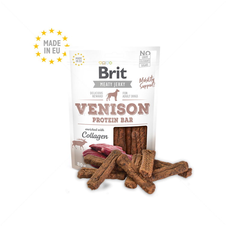 BRIT Jerky Venison Protein Bar 80 гр. - протеинов бар с еленско месо