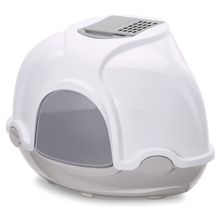 Закрита ъглова котешка тоалетна IMAC Ginger, бяло/сиво