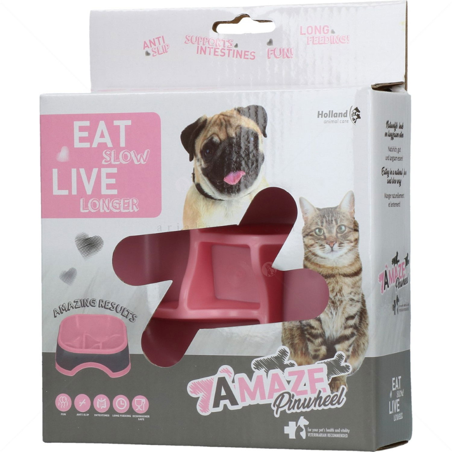 Купичкa за лакоми кучета, EAT SLOW, квадрат, розова, 13 см