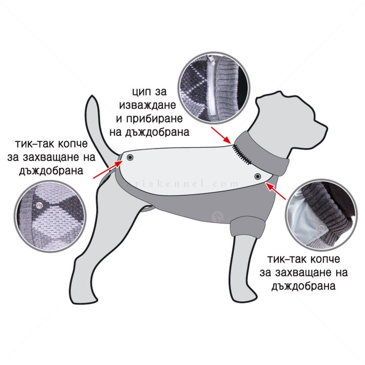 Плетен пуловер поло с дъждобран, размер XS, HAPPY PUPPY, модел 25