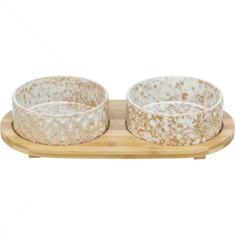 Комплект керамични купи с бамбукова поставка TRIXIE