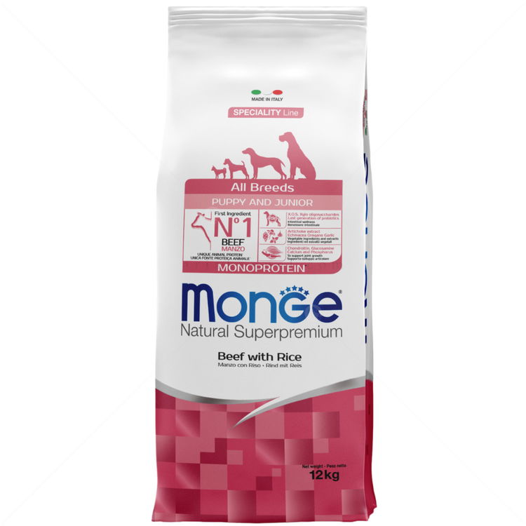 MONGE Monoprotein All Breeds Puppy 12 кг Beef & Rice
