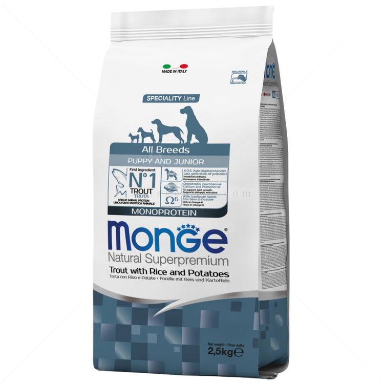 MONGE Monoprotein All Breeds Puppy 2.500 кг Trout, Rice & Potato