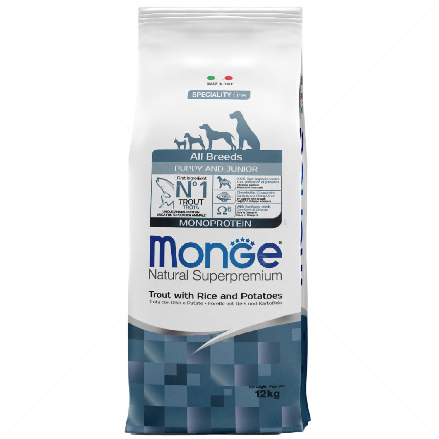 MONGE Monoprotein All Breeds Puppy 12 кг Trout, Rice & Potato
