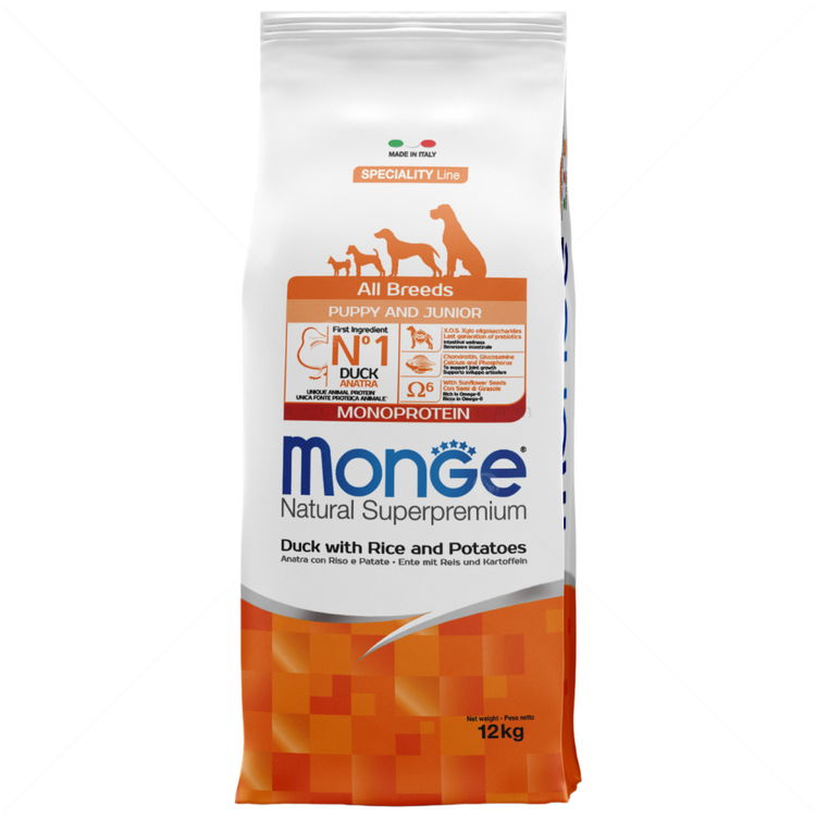 MONGE Monoprotein All Breeds Puppy 12 кг Duck, Rice & Potato