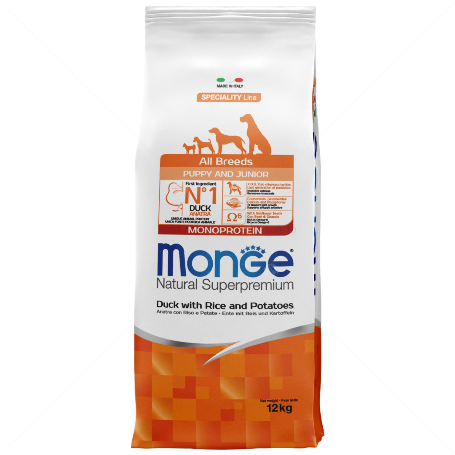 MONGE Monoprotein All Breeds Puppy 12 кг Duck, Rice & Potato