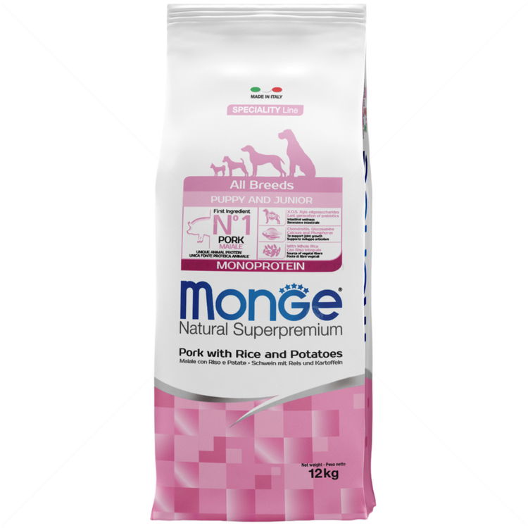 MONGE Monoprotein All Breeds Puppy 12 кг Pork, Rice & Potato