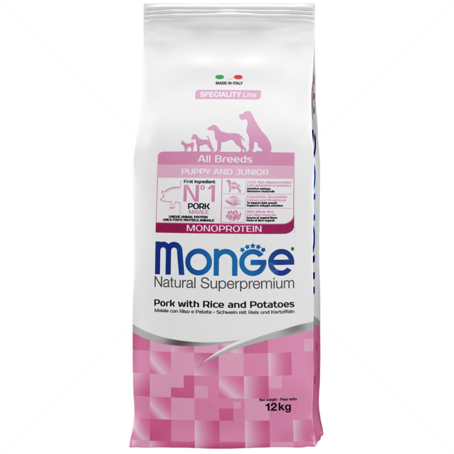 MONGE Monoprotein All Breeds Puppy 12 кг Pork, Rice & Potato