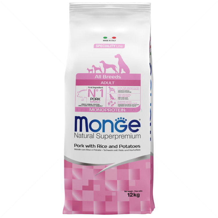 MONGE Monoprotein All Breeds Adult 12 кг Pork, Rice & Potato