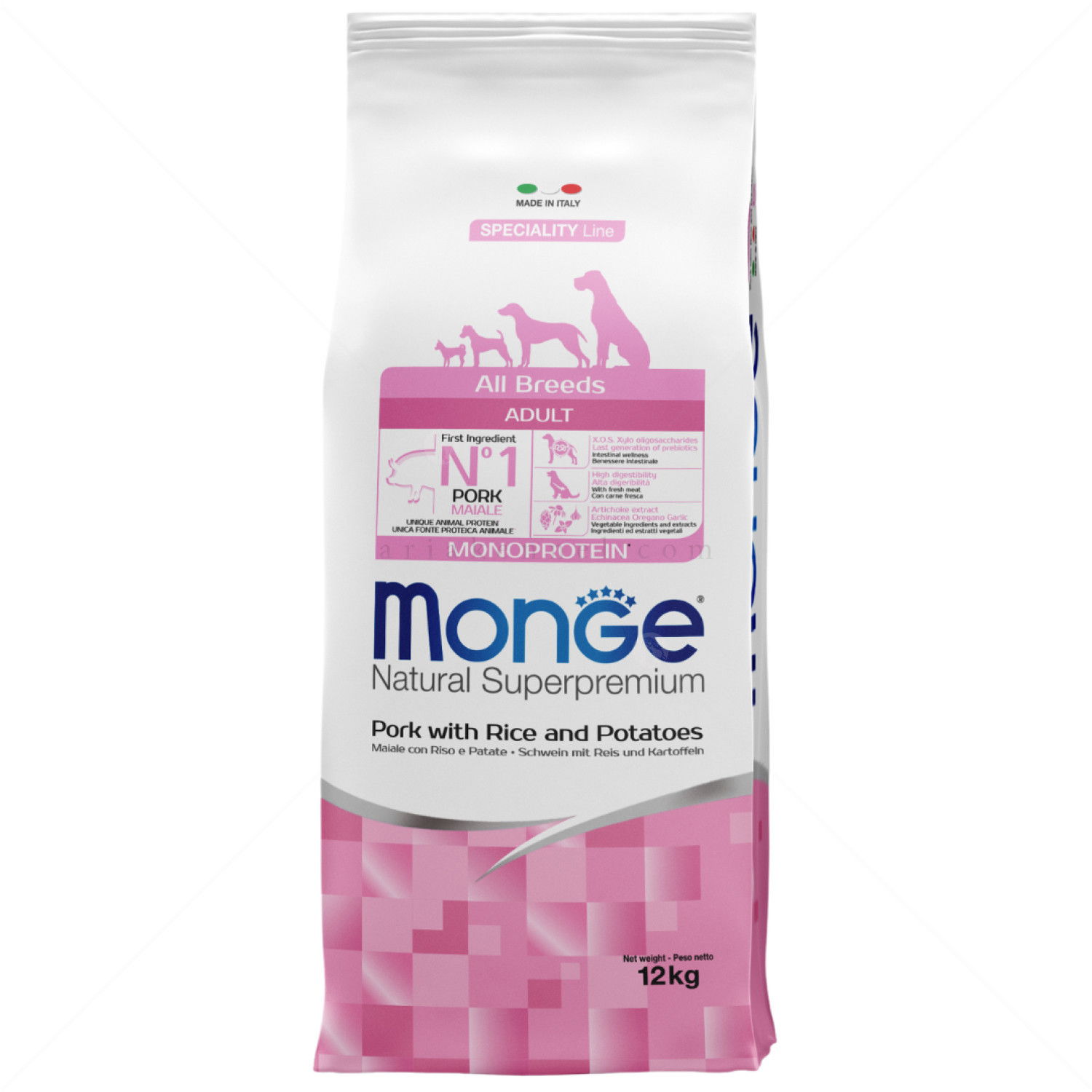 MONGE Monoprotein All Breeds Adult 12 кг Pork, Rice & Potato