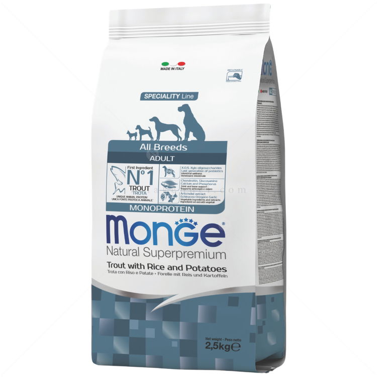 MONGE Monoprotein All Breeds Adult 2.500 кг Trout, Rice & Potato