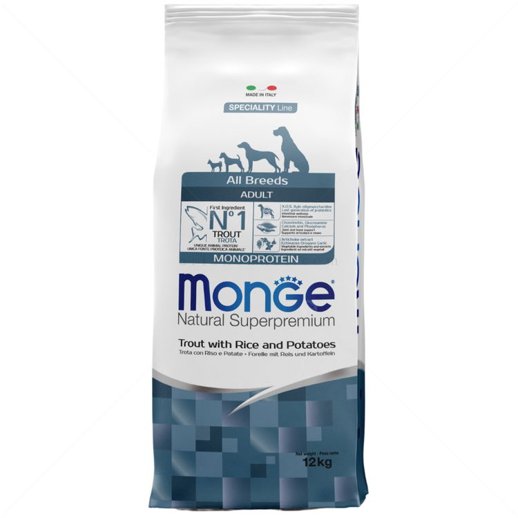 MONGE Monoprotein All Breeds Adult 12 кг Trout, Rice & Potato
