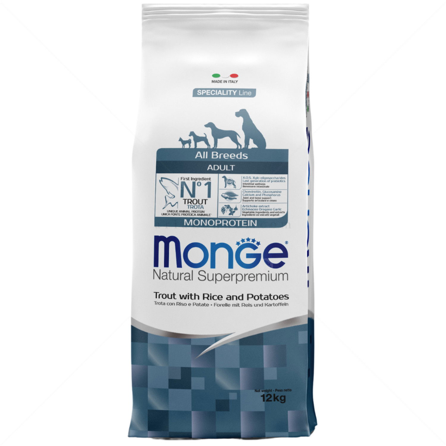 MONGE Monoprotein All Breeds Adult 12 кг Trout, Rice & Potato