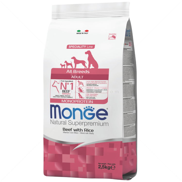 MONGE Monoprotein All Breeds Adult 2.500 кг Beef & Rice