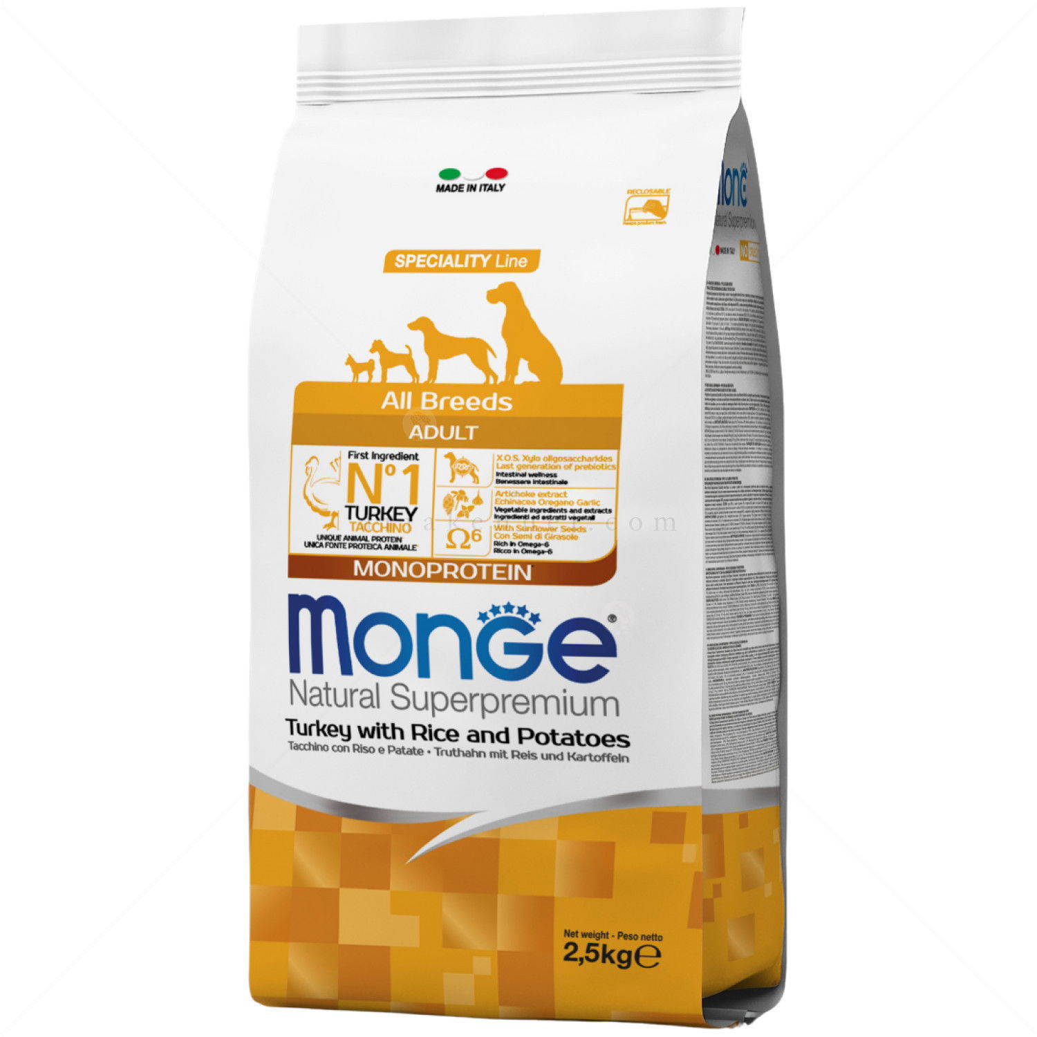 MONGE Monoprotein All Breeds Adult 2.500 кг Turkey, Rice & Potato