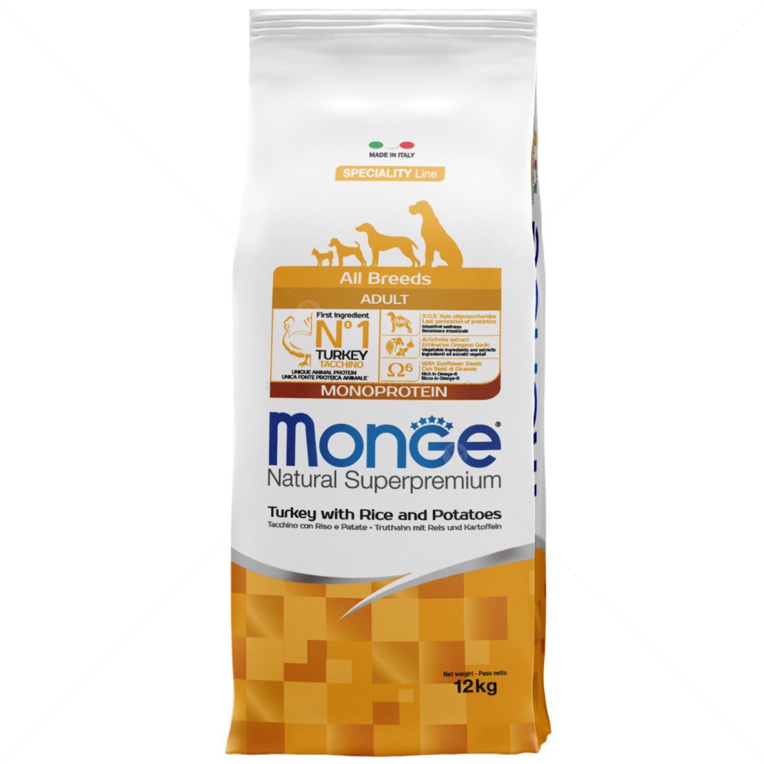 MONGE Monoprotein All Breeds Adult 12 кг Turkey, Rice & Potato