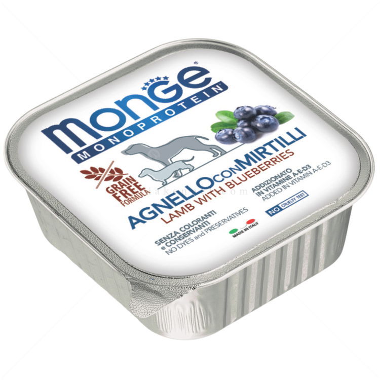 Пастет с агнешко месо и боровинки MONGE Superpremium Monoprotein Terrine Adult Fruit Pate Lamb with blueberries