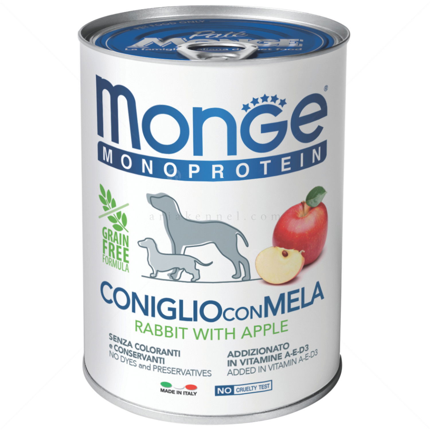 Консерва пастет със заешко месо и ябълка MONGE Superpremium Monoprotein Dog Fruit Pate Adult Rabbit with apple