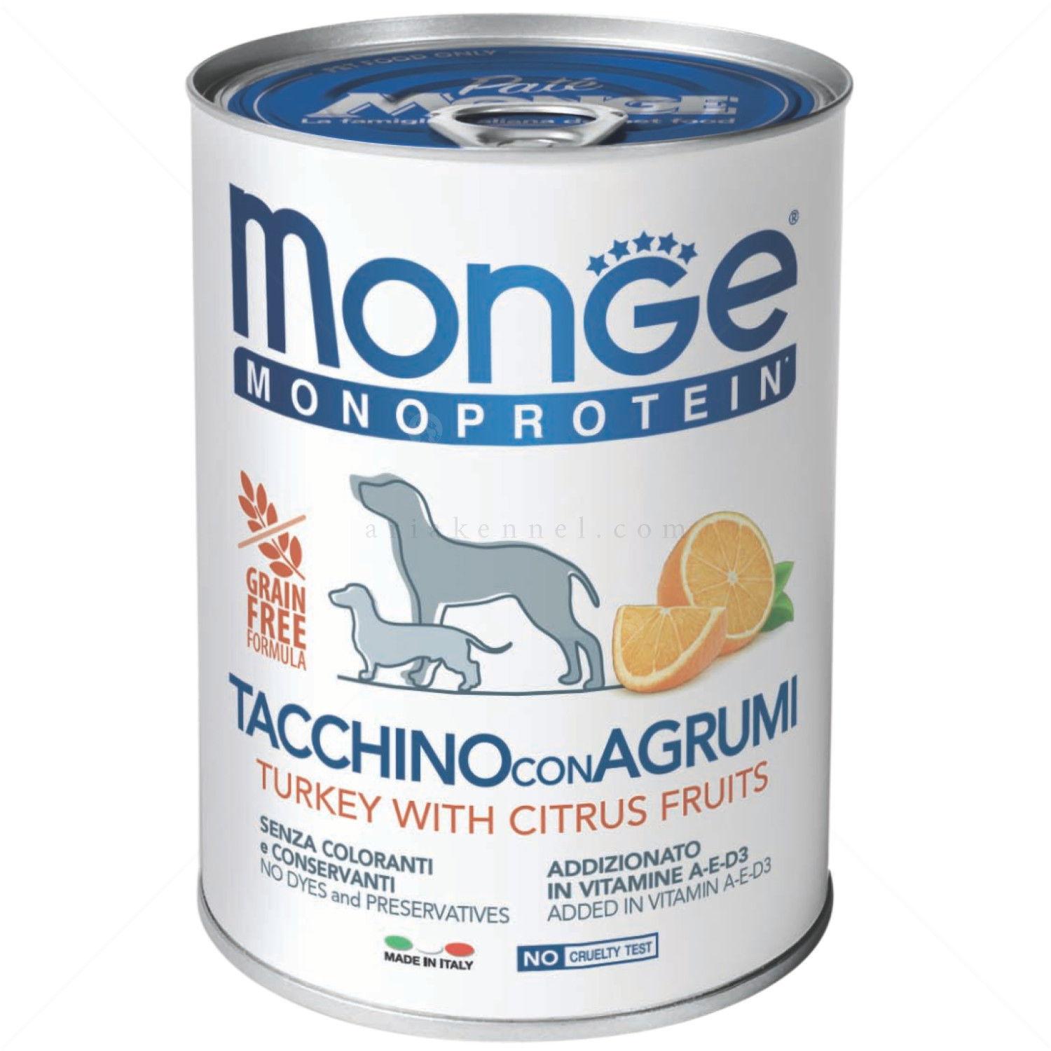 Консерва пастет с пуешко месо и цитрусови плодове MONGE Superpremium Monoprotein Dog Fruit Pate Adult Turkey with citrus fruits