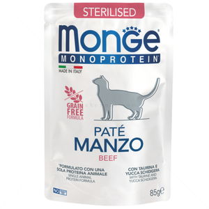 Пауч за кастрирани котки пастет с телешко месо MONGE Natural Superpremium Monoprotein Sterilised Cat Beef