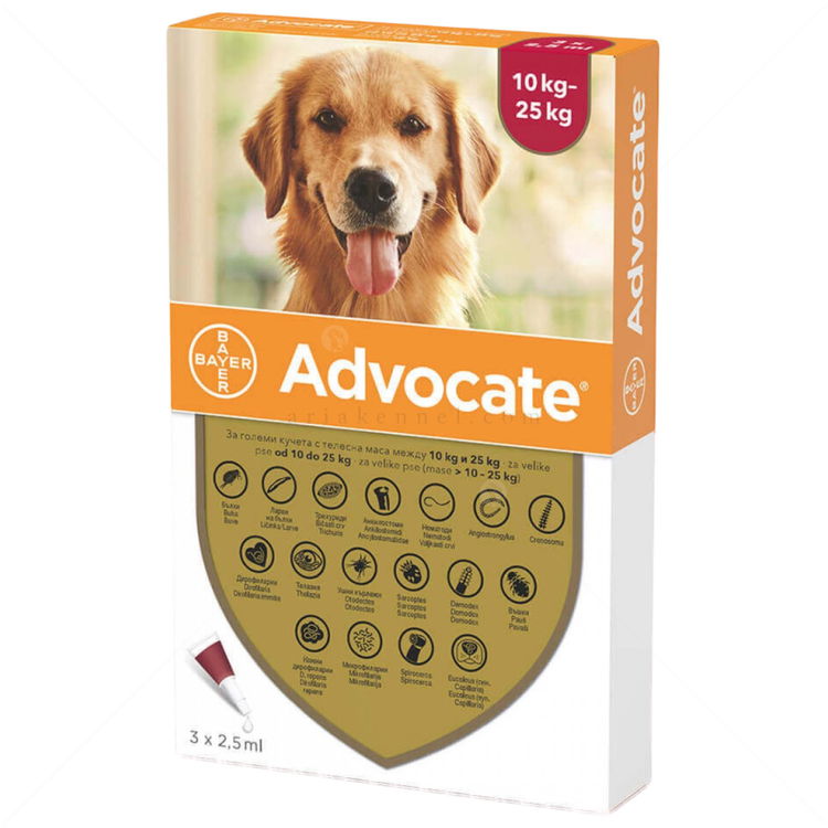 Комбинирани пипети за вътрешно и външно обезпаразитяване ADVOCATE 3x2.5 мл