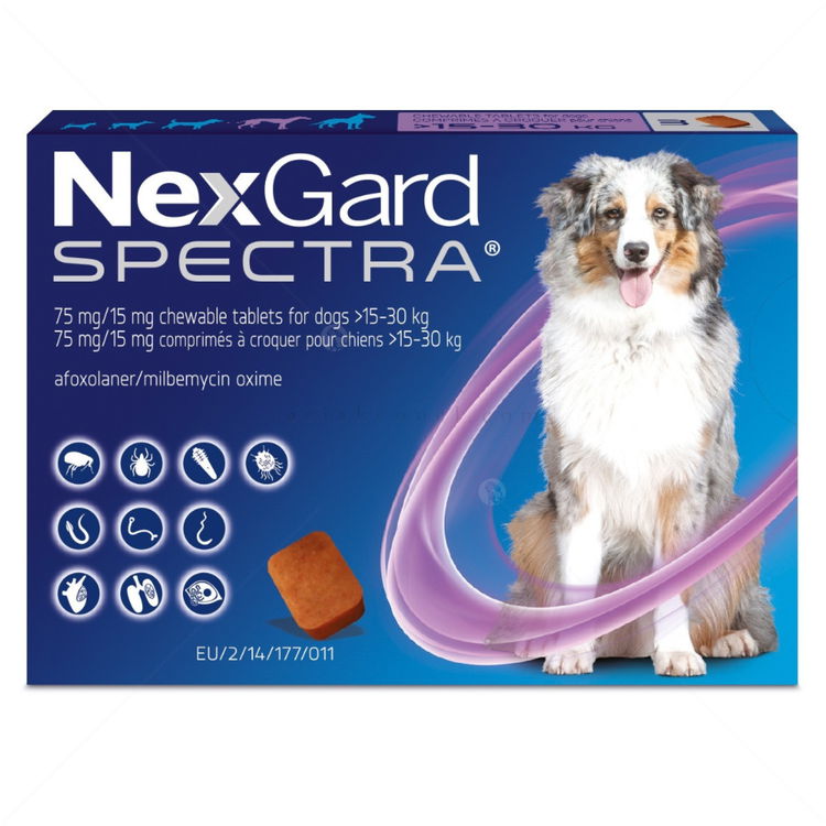 Комбинирани таблетки за вътрешно и външно обезпаразитяване NEXGARD SPECTRA 3x75/15 mg