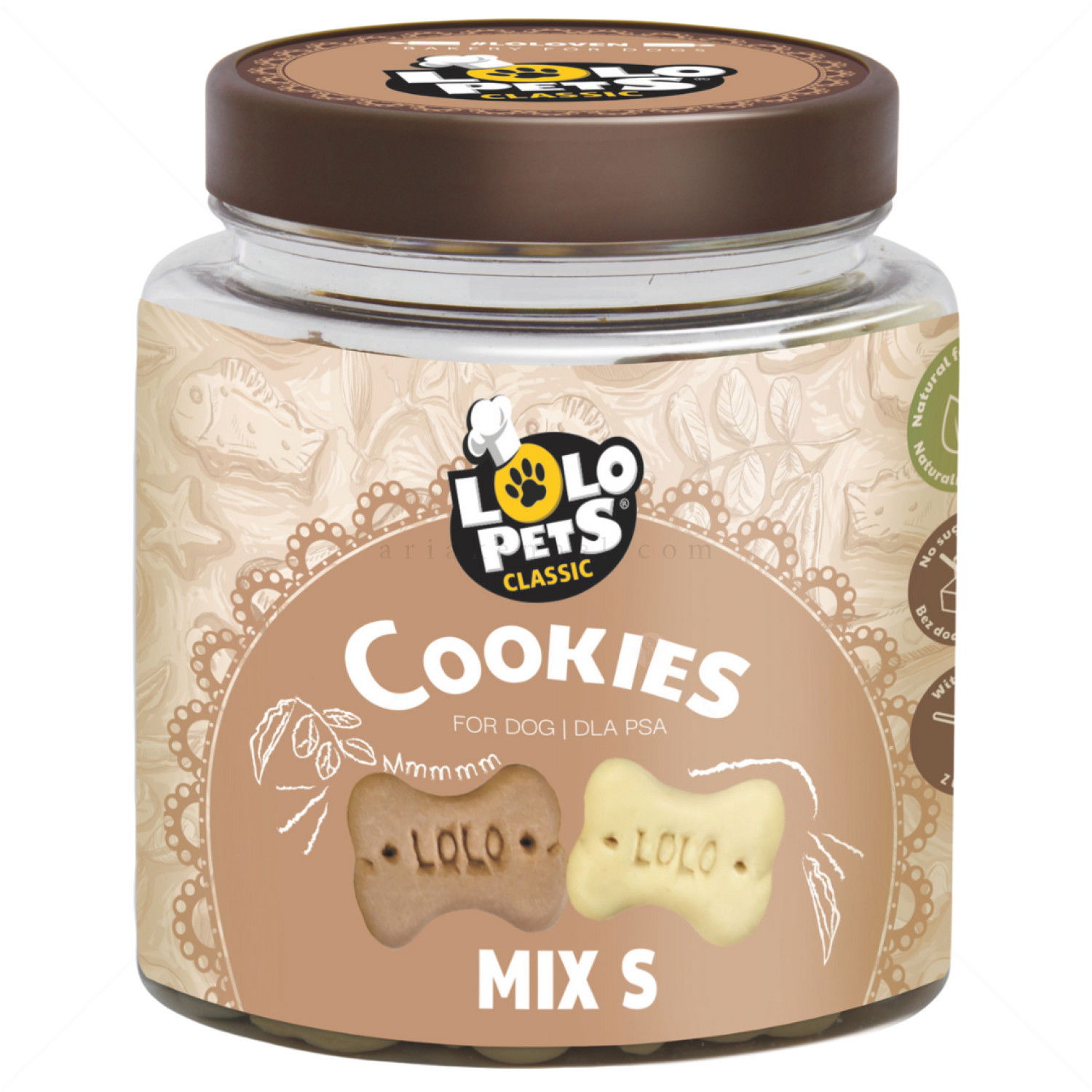 Бисквити микс кокалчета в буркан, LOLO PETS, размер S, 210 гр