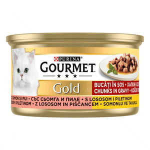 GOURMET Gold 85 гр с пиле и сьомга, хапки в сос