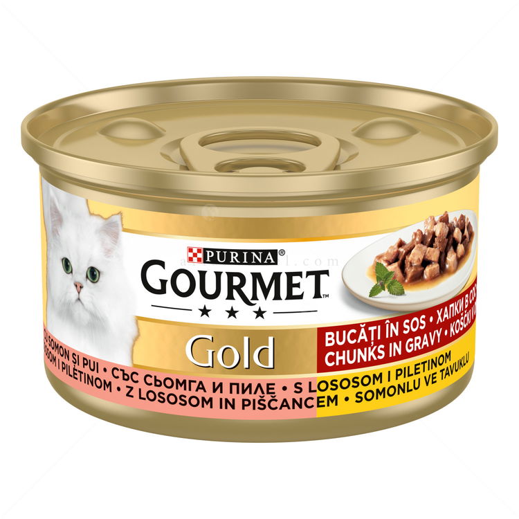 GOURMET Gold 85 гр с пиле и сьомга, хапки в сос