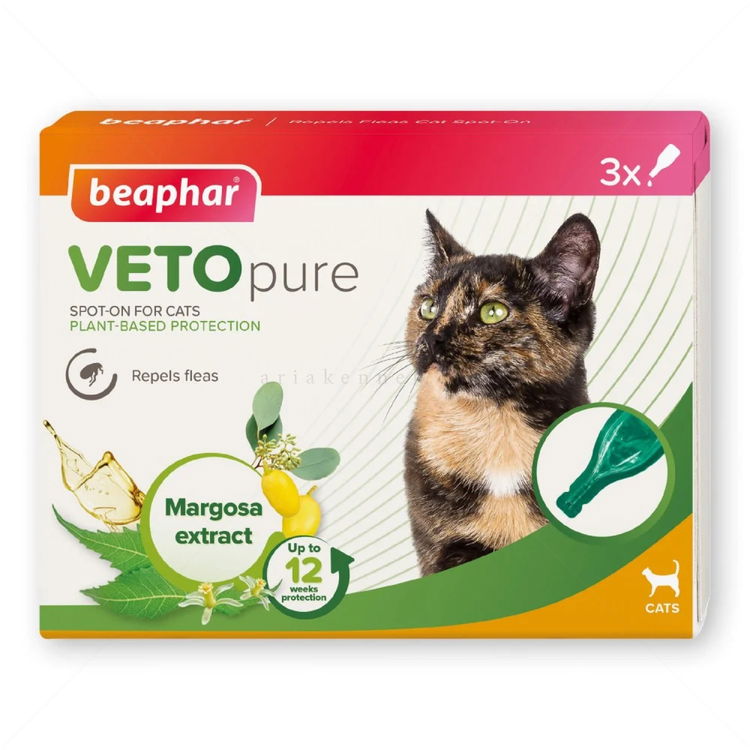 BEAPHAR Veto Pure Cat Bio Spot On - противопаразитни билкови пипети, 3 броя