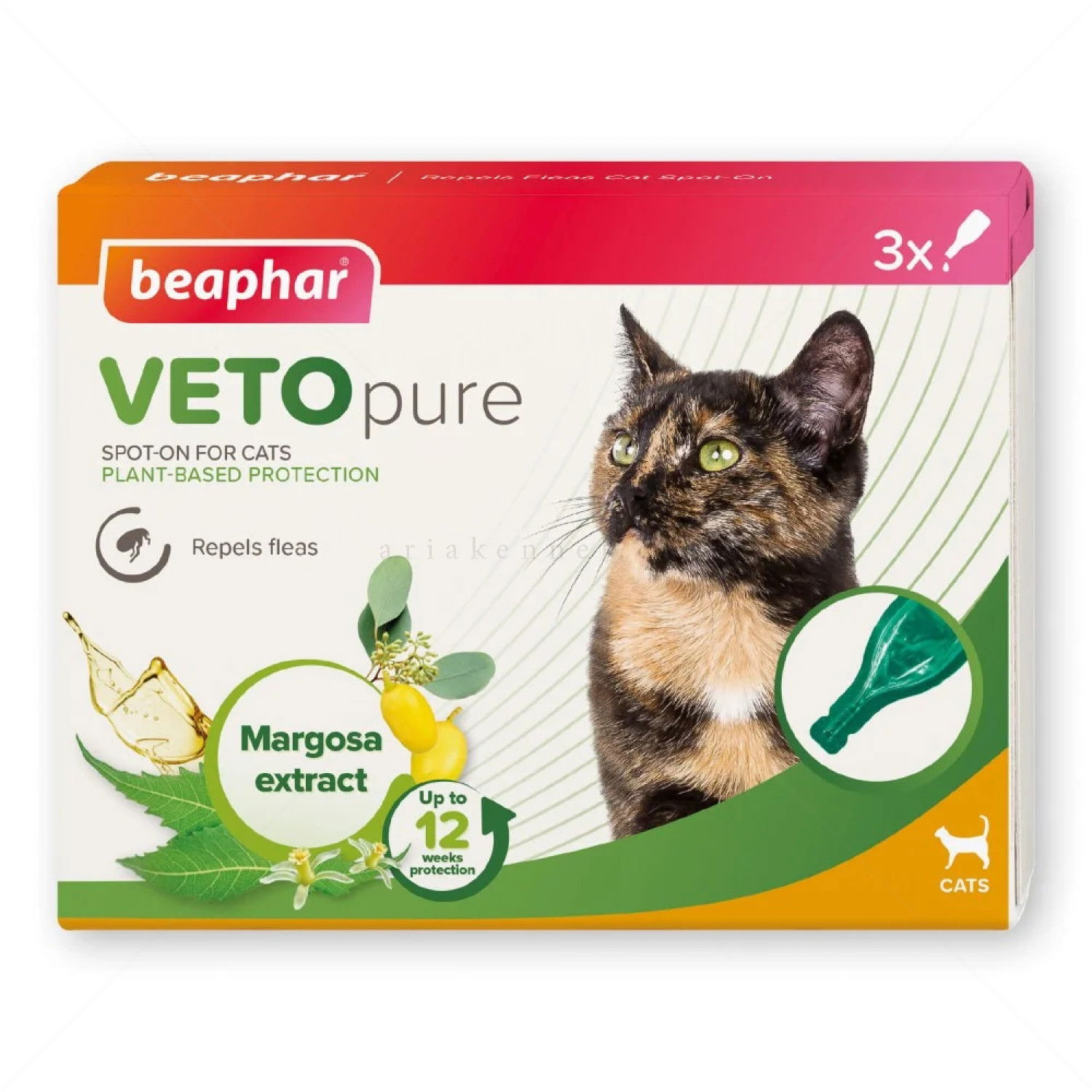 BEAPHAR Veto Pure Cat Bio Spot On - противопаразитни билкови пипети, 3 броя