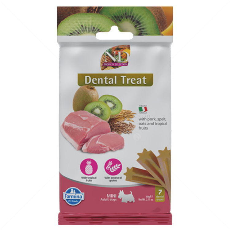 Дентални пръчки за дребни породи N&D Tropical Selection Dog Adult Mini Dental Treat Pork