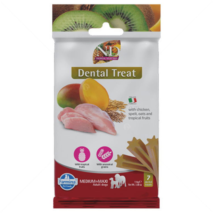 Дентални пръчки за средни и едри породи N&D Tropical Selection Dog Adult Medium&Maxi Dental Treat Chicken