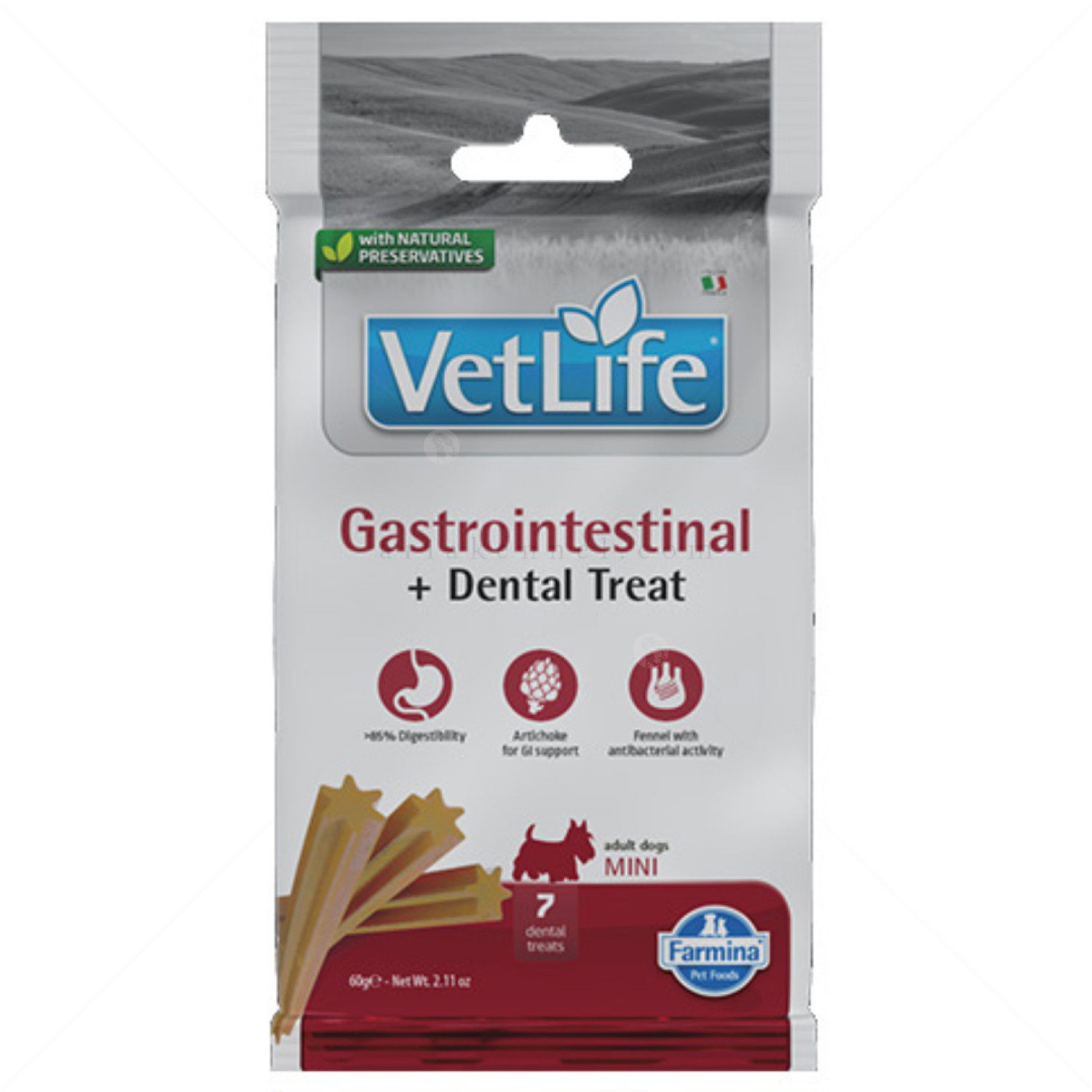 Дентални пръчки за дребни породи за здрав стомашно-чревен тракт VET LIFE Dog Mini Dental Treat Gastro Intestinal