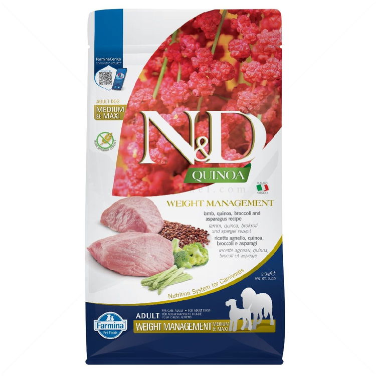 N&D Dog 2.500 кг Quinoa Medium&Maxi Weight Management Lamb, broccoli and asparagus