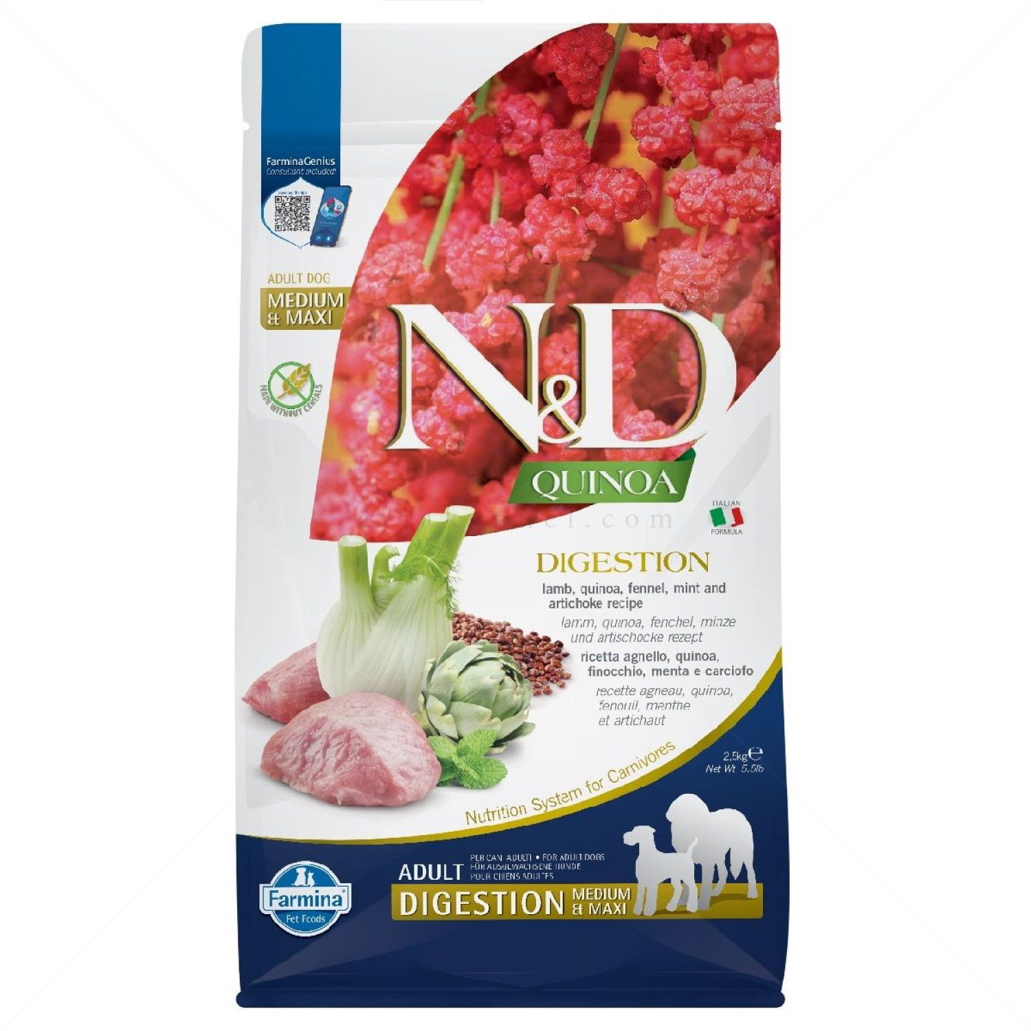 N&D Dog 2.500 кг Quinoa Medium&Maxi Digestion Lamb, fennel, mint and artichoke