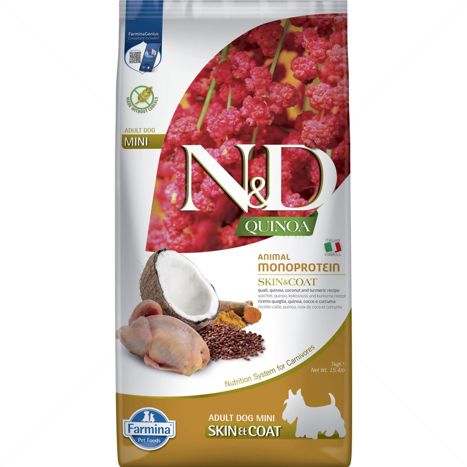 N&D Dog 7 кг Quinoa Mini Skin&Coat Quail, coconut and tumeric