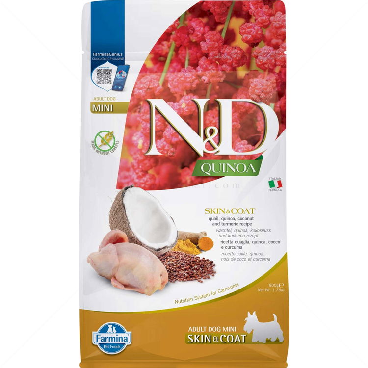 N&D Dog 0.800 кг Quinoa Mini Skin&Coat Quail, coconut and tumeric