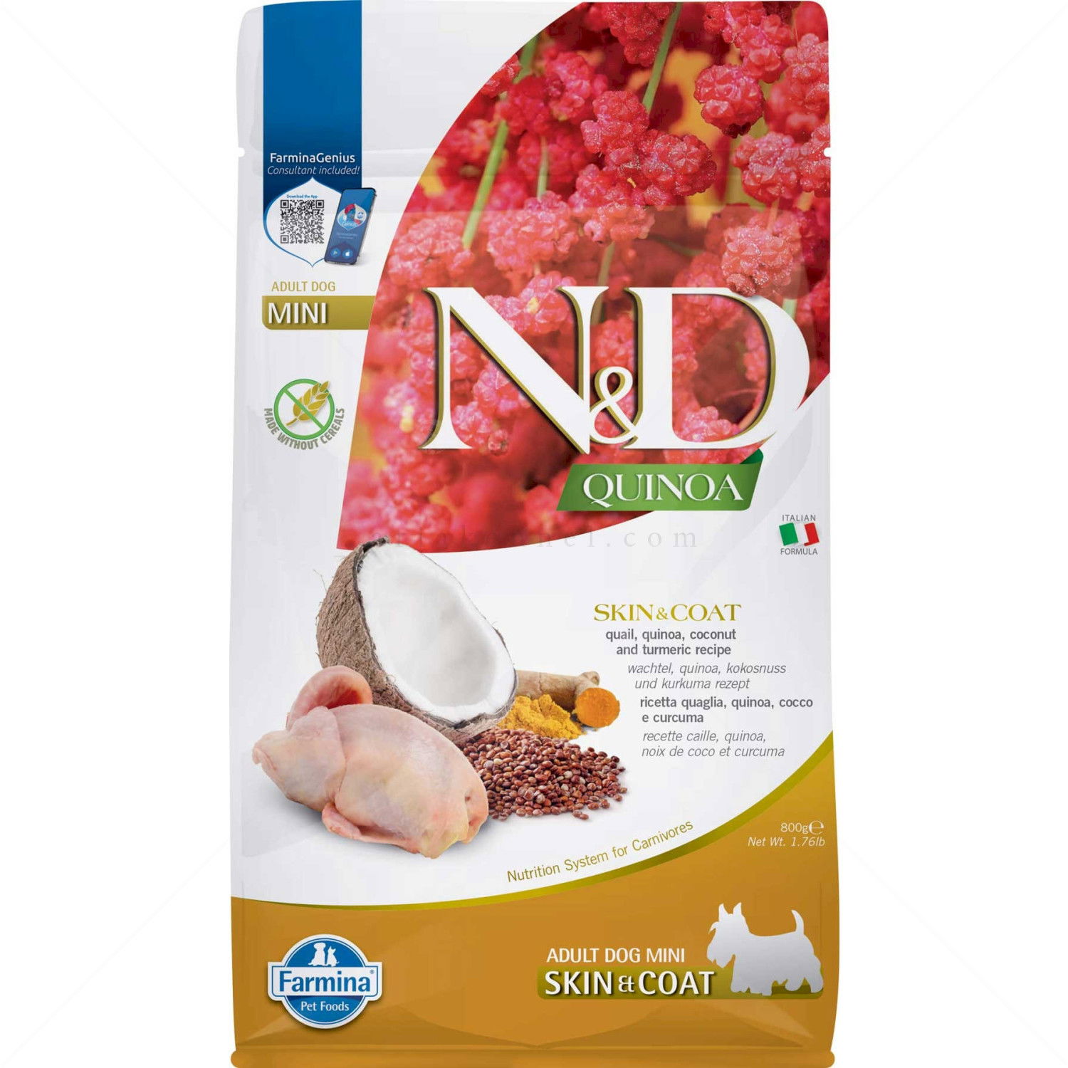 N&D Dog 0.800 кг Quinoa Mini Skin&Coat Quail, coconut and tumeric