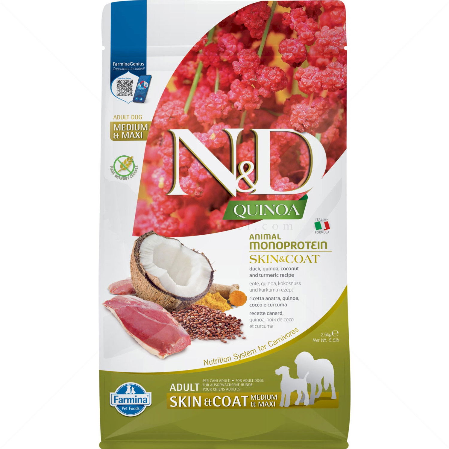 N&D Dog 2.500 кг Quinoa Medium&Maxi Skin&Coat Duck, coconut and tumeric