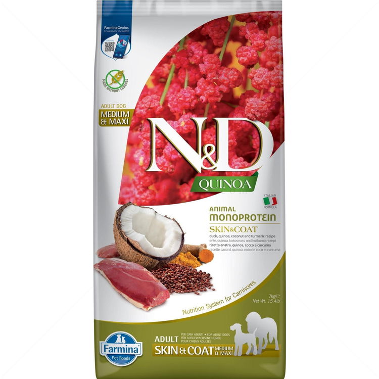 N&D Dog 7 кг Quinoa Medium&Maxi Skin&Coat Duck, coconut and tumeric