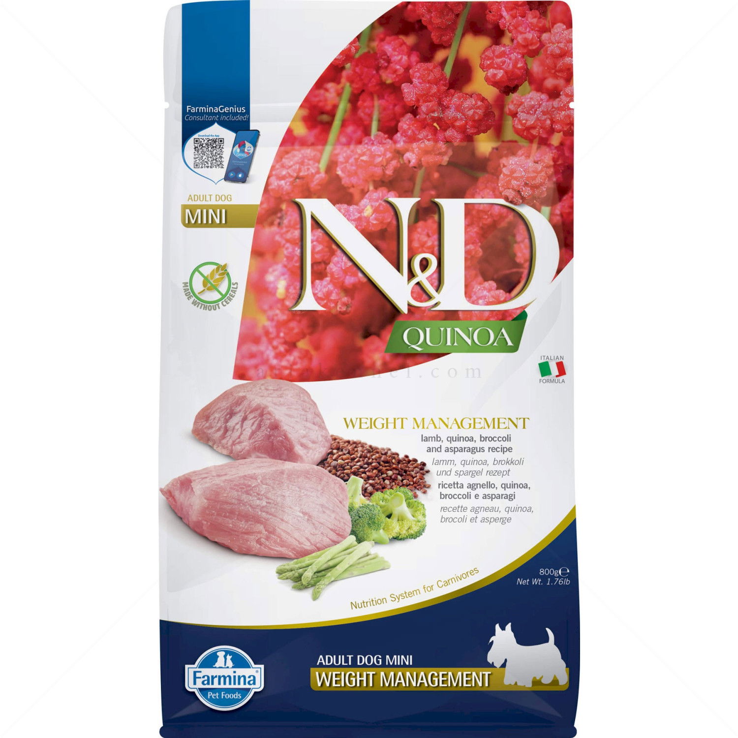 N&D Dog 0.800 кг Quinoa Mini Weight Management Lamb, broccoli and asparagus