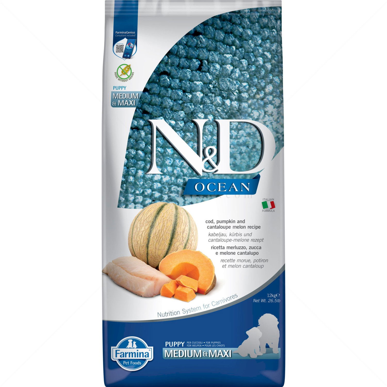 N&D Ocean Dog 12 кг Pumpkin Puppy Medium&Maxi Codfish & Cantaloupe