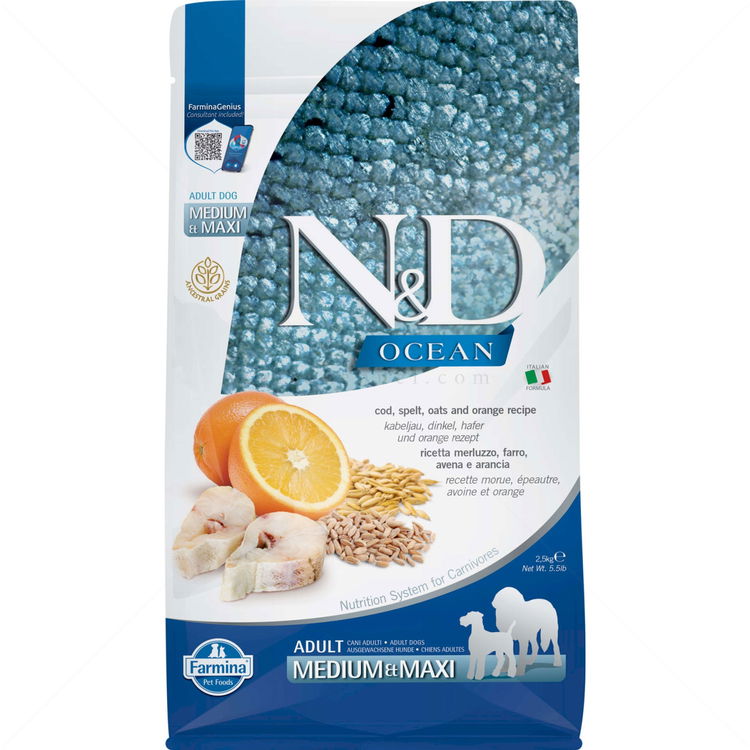 N&D Ocean Dog 2.500 кг Pumpkin Adult Medium&Maxi Codfish & Orange