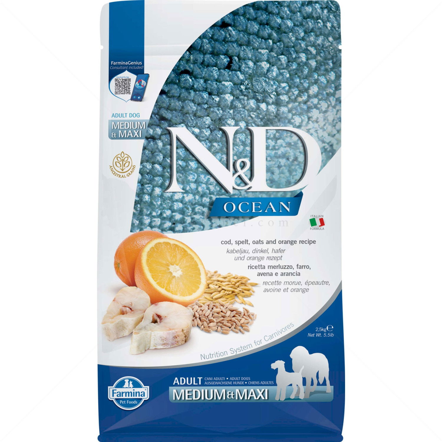 N&D Ocean Dog 2.500 кг Pumpkin Adult Medium&Maxi Codfish & Orange