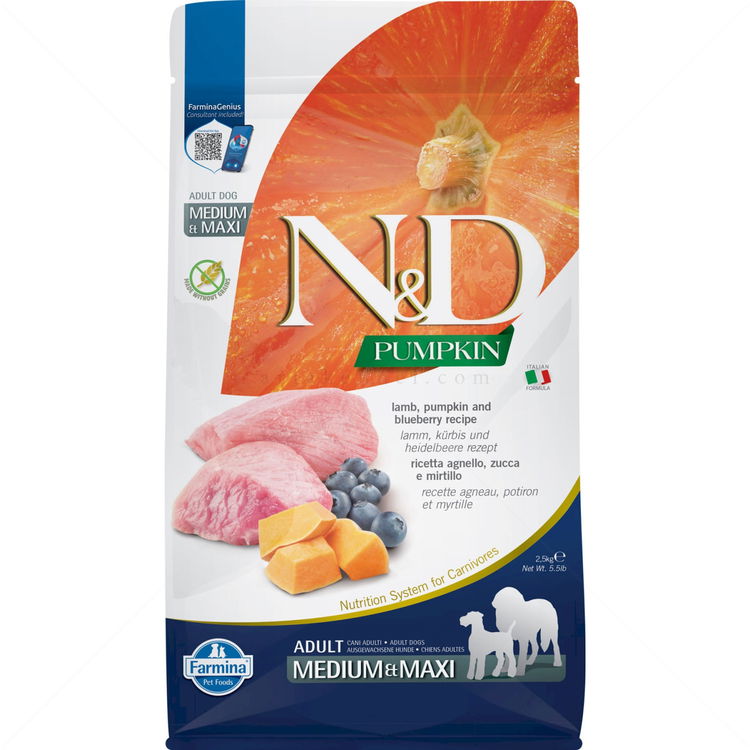 N&D Dog 2.500 кг Pumpkin Adult Medium&Maxi Lamb & Blueberry