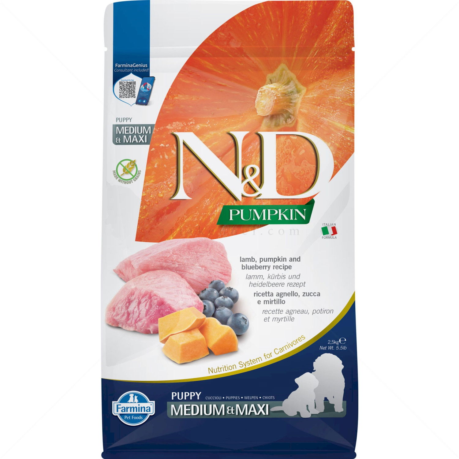 N&D Dog 2.500 кг Pumpkin Puppy Medium&Maxi Lamb & Blueberry