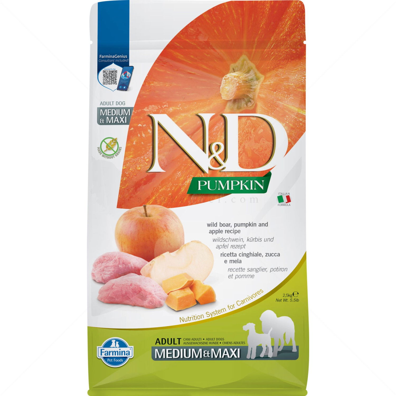 N&D Dog 2.500 кг Pumpkin Adult Medium&Maxi Boar & Apple