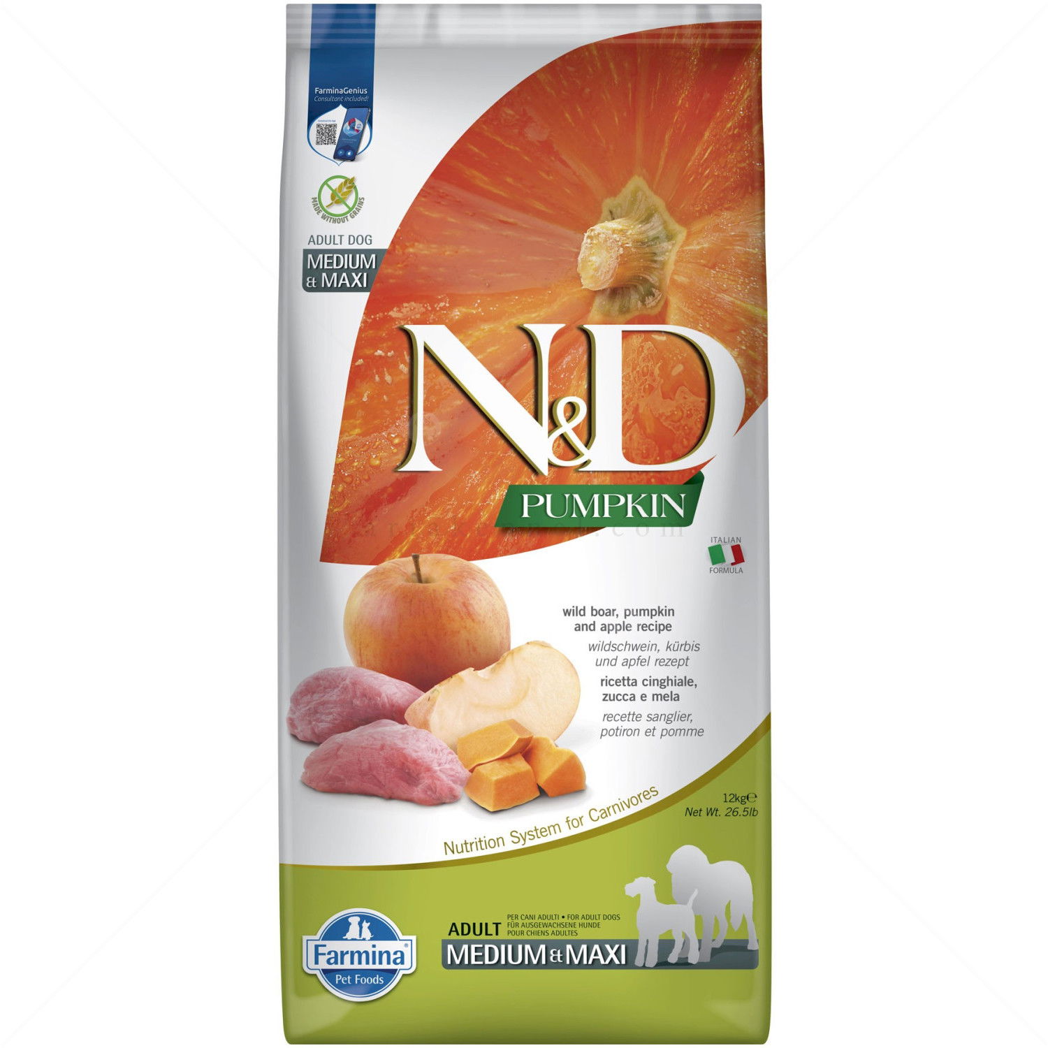 N&D Dog 12 кг Pumpkin Adult Medium&Maxi Boar & Apple